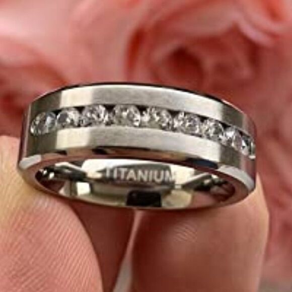 Men’s Strong Studded Titanium Band Ring Matte Finish Comfort Ring - Picture 3 of 8